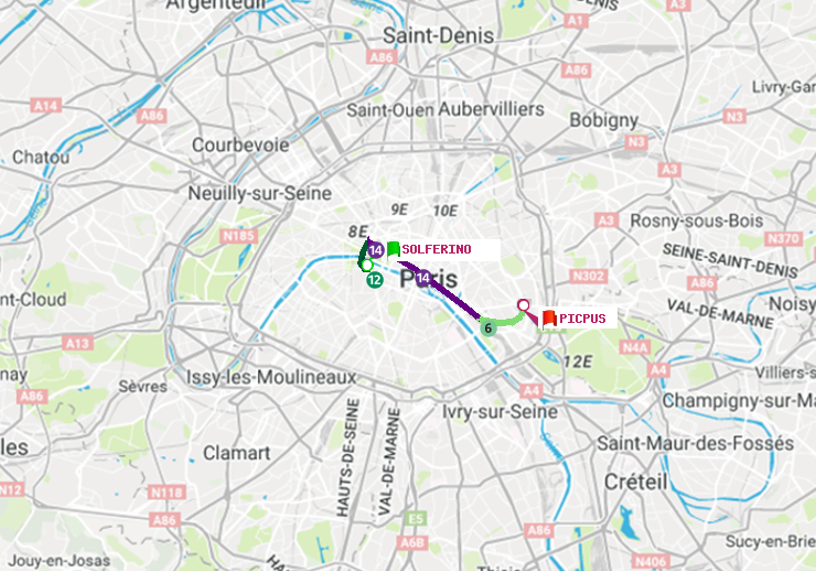 plan itinéraire ratp de Solférino à Picpus
