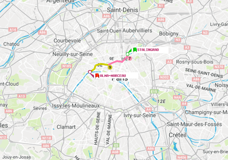 plan itinéraire ratp de Stalingrad à Alma-Marceau
