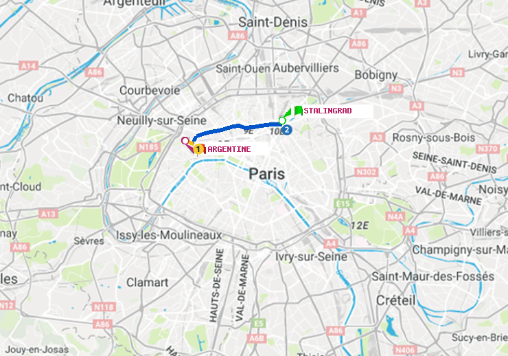 plan itinéraire ratp de Stalingrad à Argentine