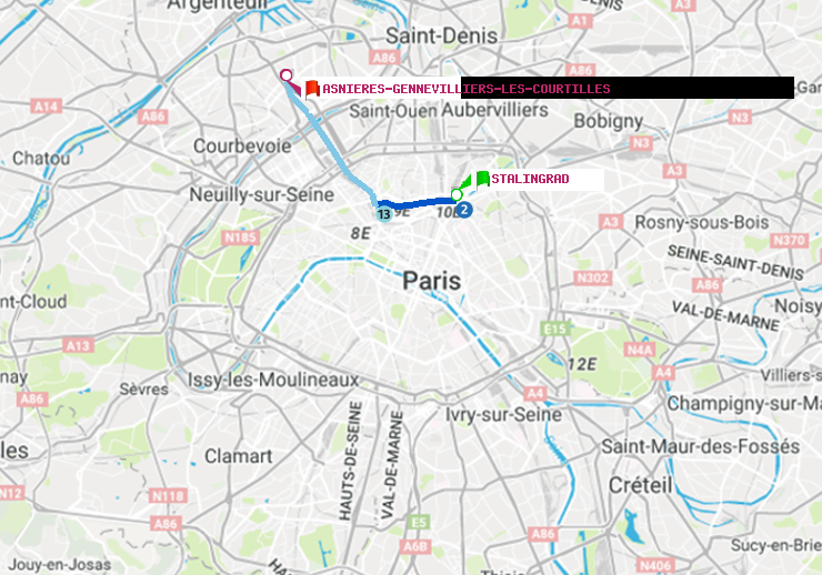 plan itinéraire ratp de Stalingrad à Asnieres-Gennevilliers Les Courtilles