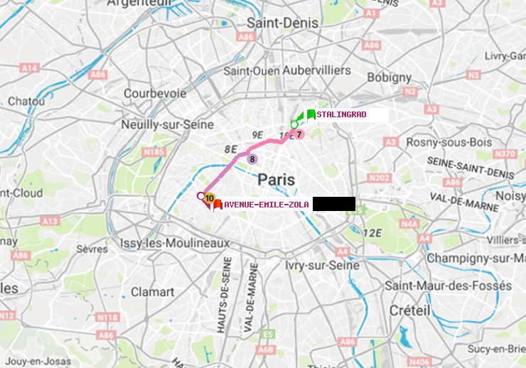 plan itinéraire ratp de Stalingrad à Avenue Emile-Zola