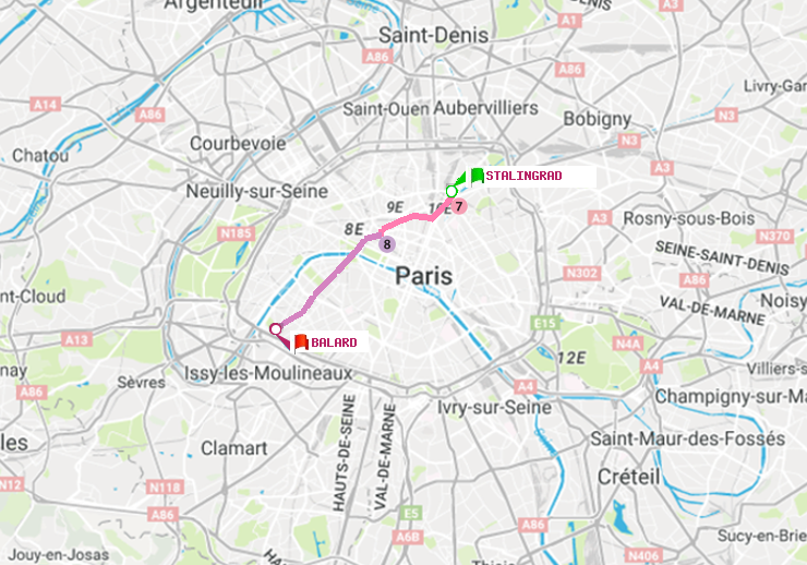 plan itinéraire ratp de Stalingrad à Balard