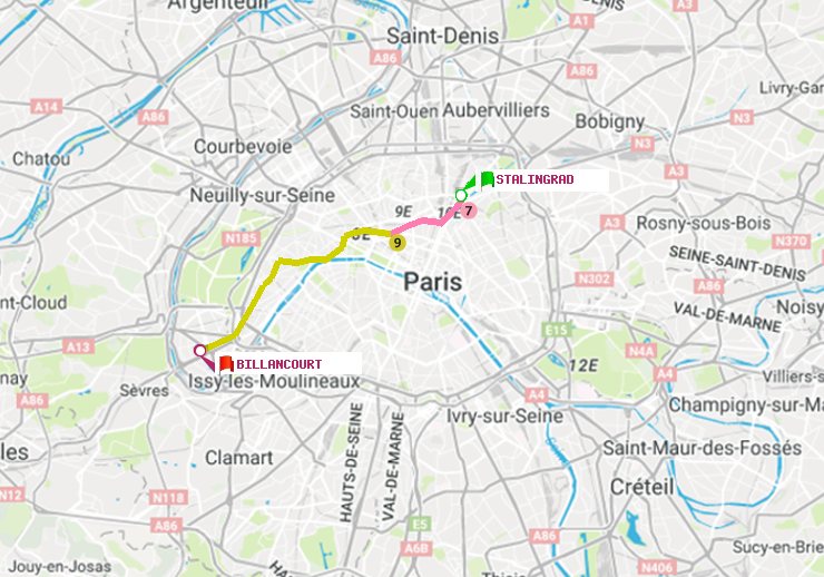 plan itinéraire ratp de Stalingrad à Billancourt