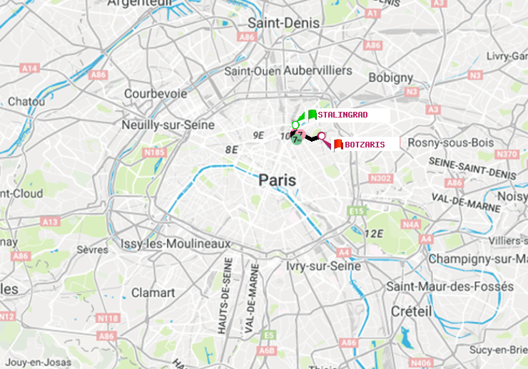 plan itinéraire ratp de Stalingrad à Botzaris