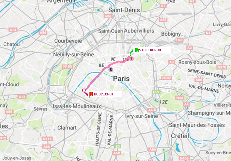 plan itinéraire ratp de Stalingrad à Boucicaut