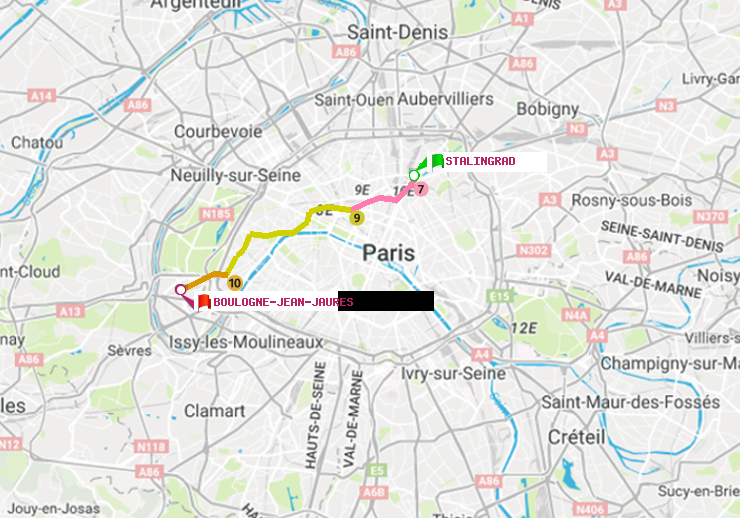 plan itinéraire ratp de Stalingrad à Boulogne-Jean-Jaurès