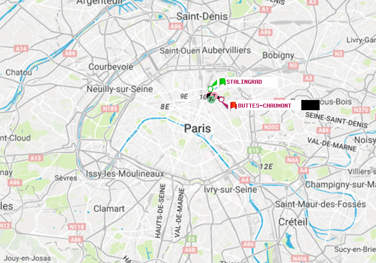 plan itinéraire ratp de Stalingrad à Buttes-Chaumont