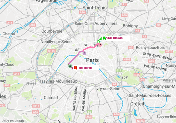 plan itinéraire ratp de Stalingrad à Cambronne