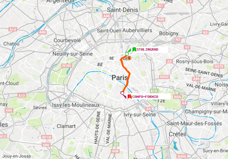 plan itinéraire ratp de Stalingrad à Campo-Formio