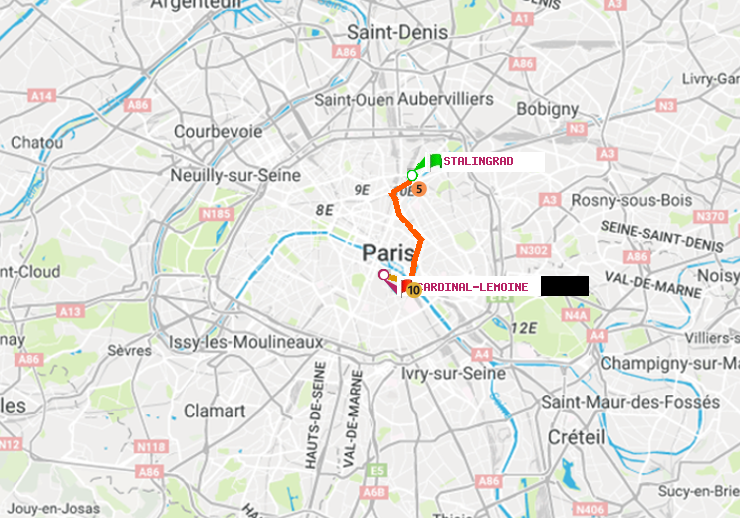 plan itinéraire ratp de Stalingrad à Cardinal-Lemoine