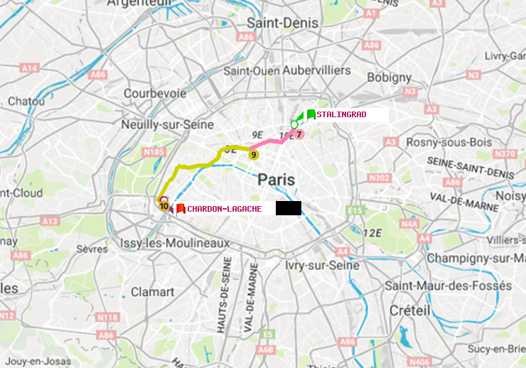 plan itinéraire ratp de Stalingrad à Chardon-Lagache