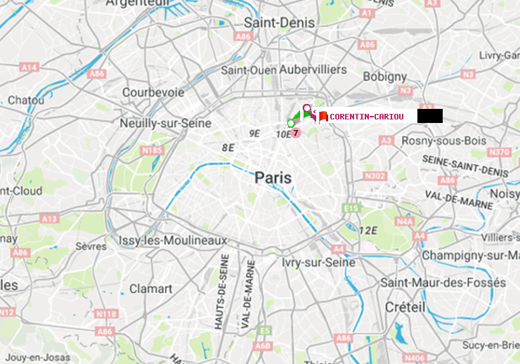 plan itinéraire ratp de Stalingrad à Corentin-Cariou