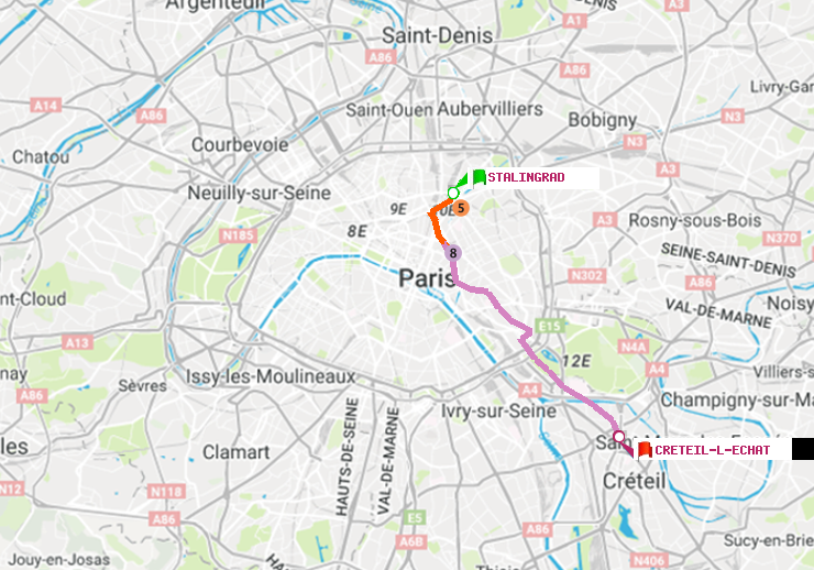 plan itinéraire ratp de Stalingrad à Créteil-L