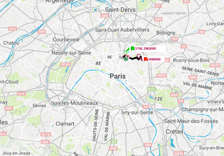 plan itinéraire ratp de Stalingrad à Danube