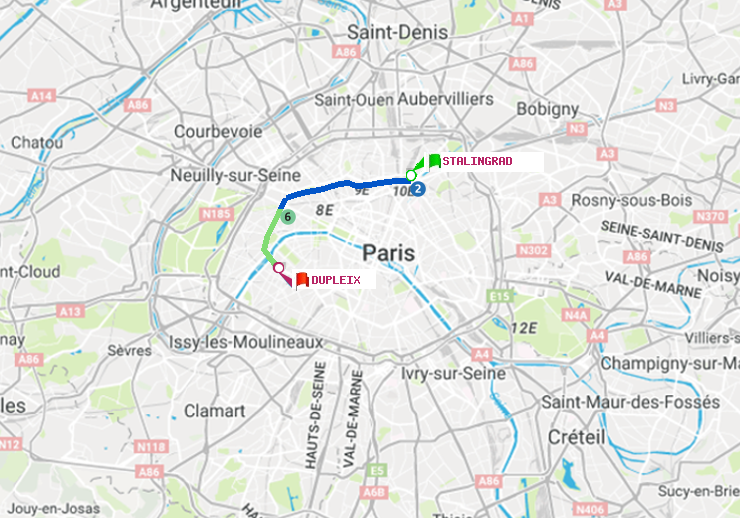 plan itinéraire ratp de Stalingrad à Dupleix