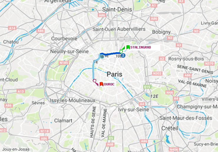 plan itinéraire ratp de Stalingrad à Duroc