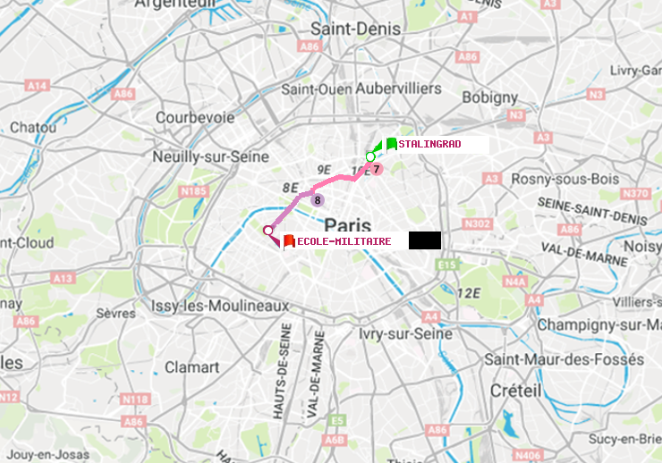 plan itinéraire ratp de Stalingrad à Ecole Militaire
