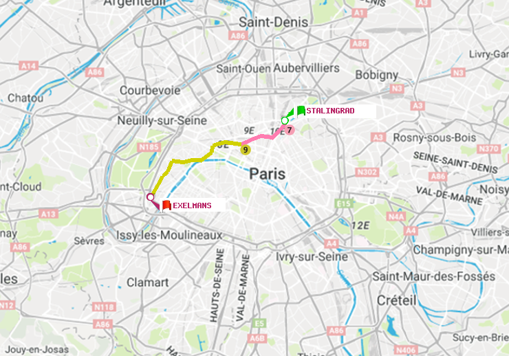 plan itinéraire ratp de Stalingrad à Exelmans