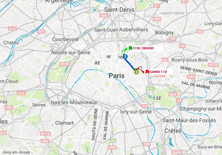 plan itinéraire ratp de Stalingrad à Gambetta