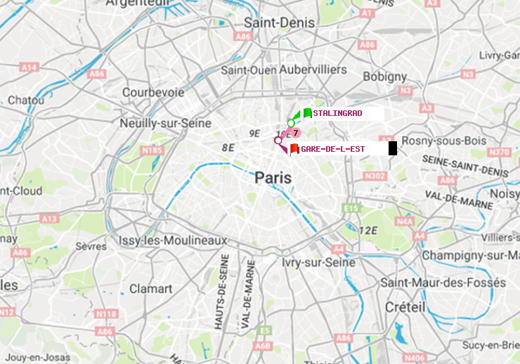 plan itinéraire ratp de Stalingrad à Gare de l