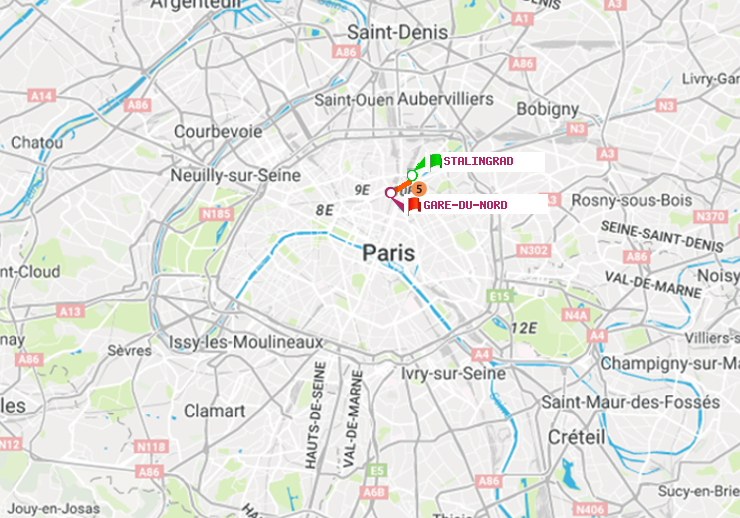 plan itinéraire ratp de Stalingrad à Gare du Nord