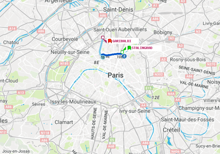 plan itinéraire ratp de Stalingrad à Garibaldi