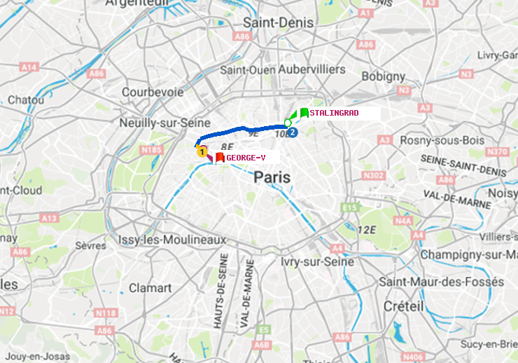 plan itinéraire ratp de Stalingrad à George V
