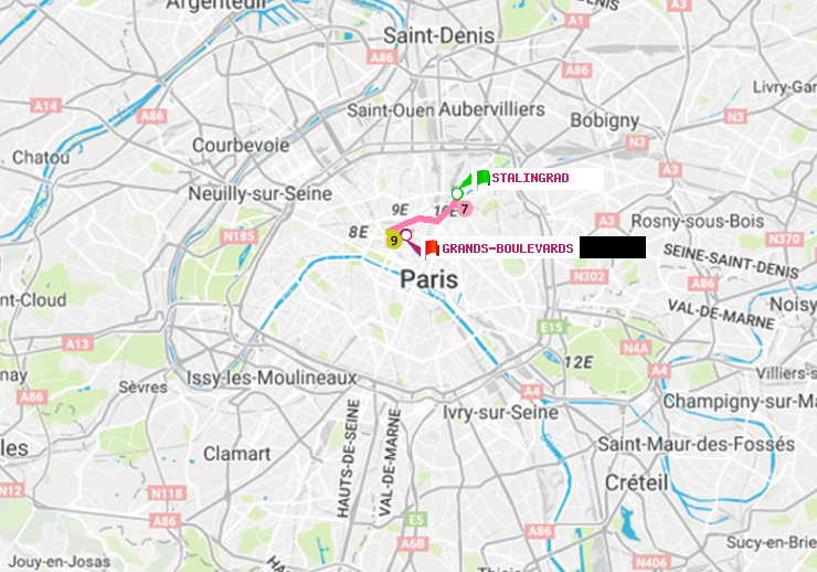 plan itinéraire ratp de Stalingrad à Grands Boulevards