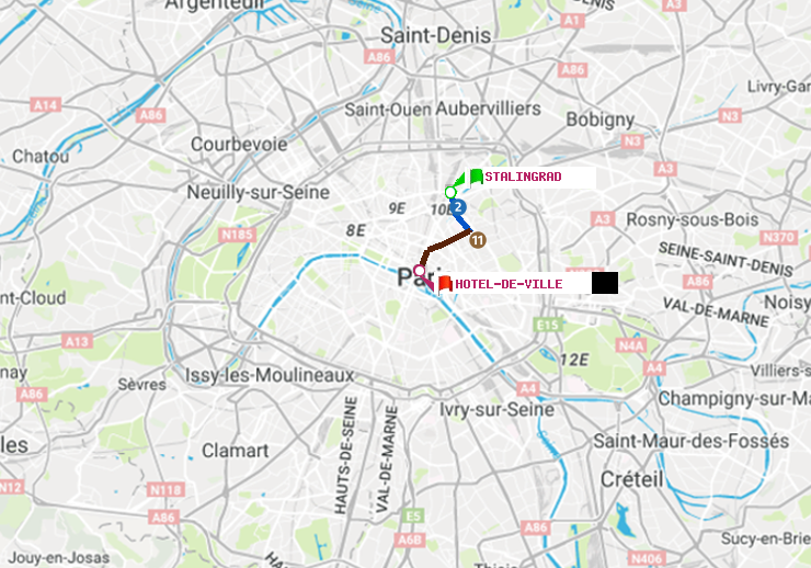 plan itinéraire ratp de Stalingrad à Hôtel de Ville