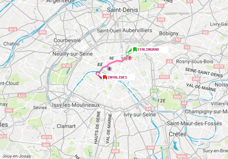 plan itinéraire ratp de Stalingrad à Invalides