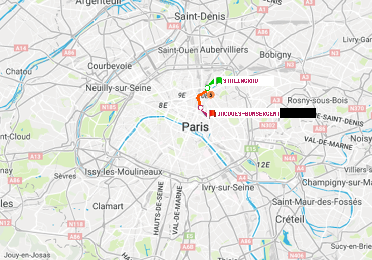 plan itinéraire ratp de Stalingrad à Jacques-Bonsergent