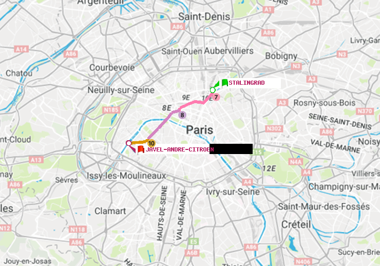 plan itinéraire ratp de Stalingrad à Javel-André-Citroen