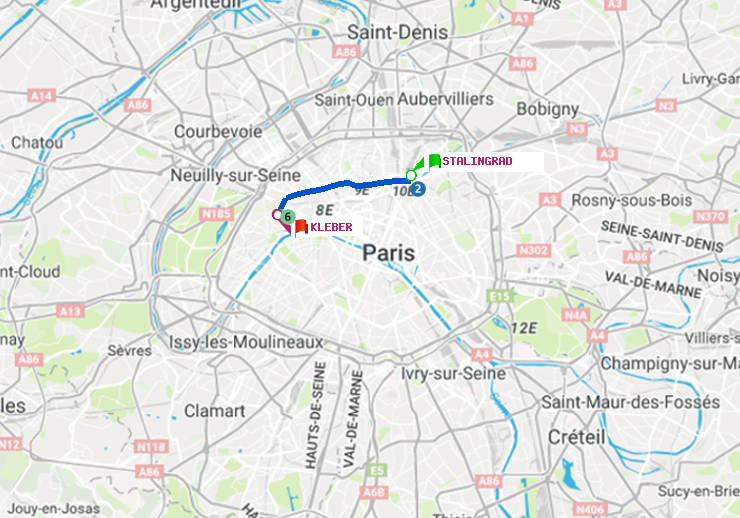 plan itinéraire ratp de Stalingrad à Kléber