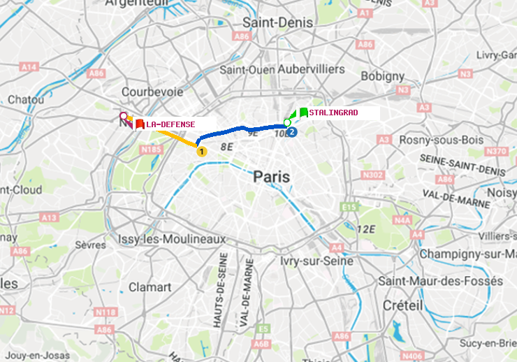 plan itinéraire ratp de Stalingrad à La Défense (Grande Arche)