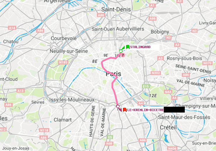 plan itinéraire ratp de Stalingrad à Le Kremlin-Bicêtre