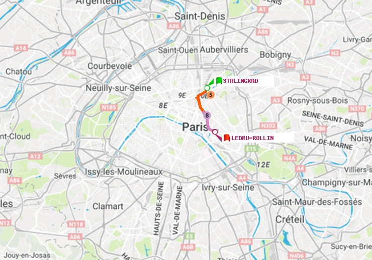 plan itinéraire ratp de Stalingrad à Ledru-Rollin