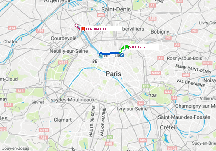 plan itinéraire ratp de Stalingrad à Les Agnettes