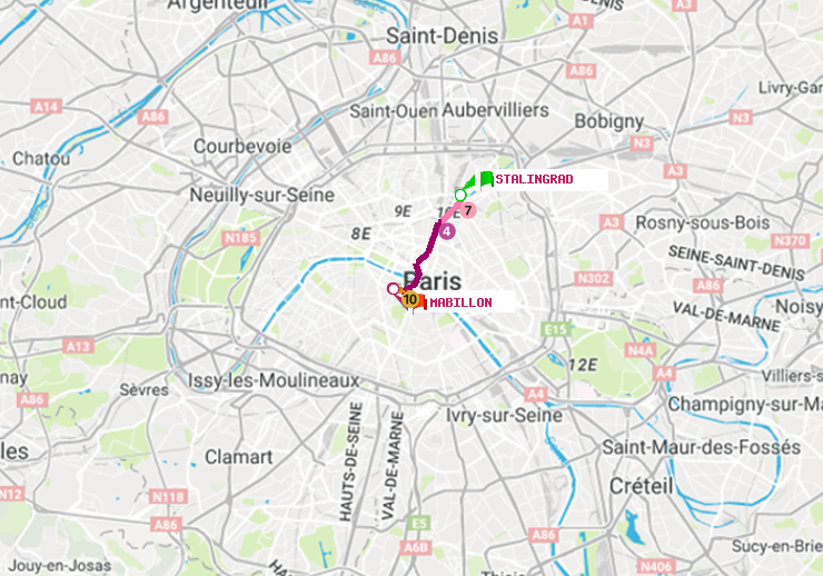 plan itinéraire ratp de Stalingrad à Mabillon