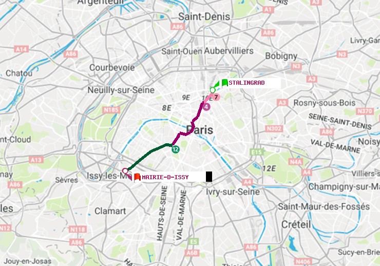 plan itinéraire ratp de Stalingrad à Mairie d