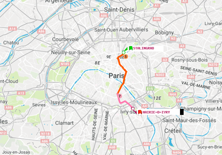 plan itinéraire ratp de Stalingrad à Mairie d