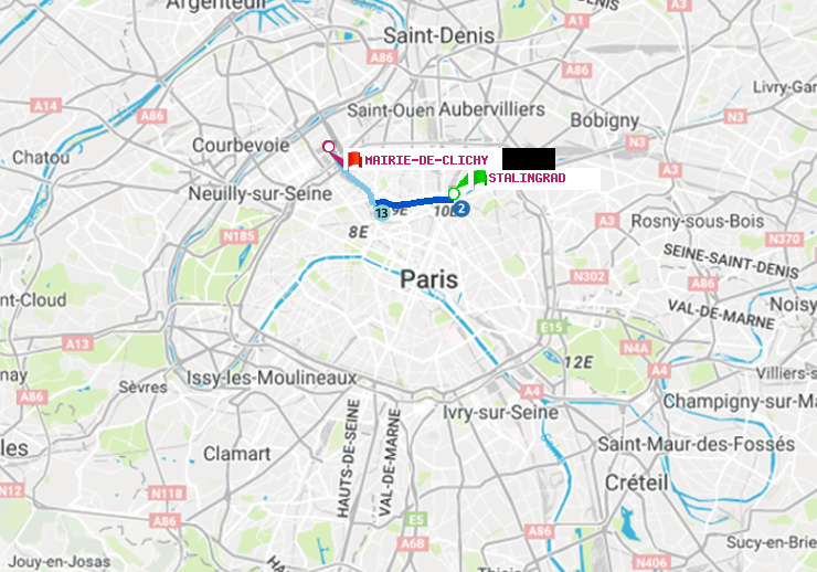 plan itinéraire ratp de Stalingrad à Mairie de Clichy