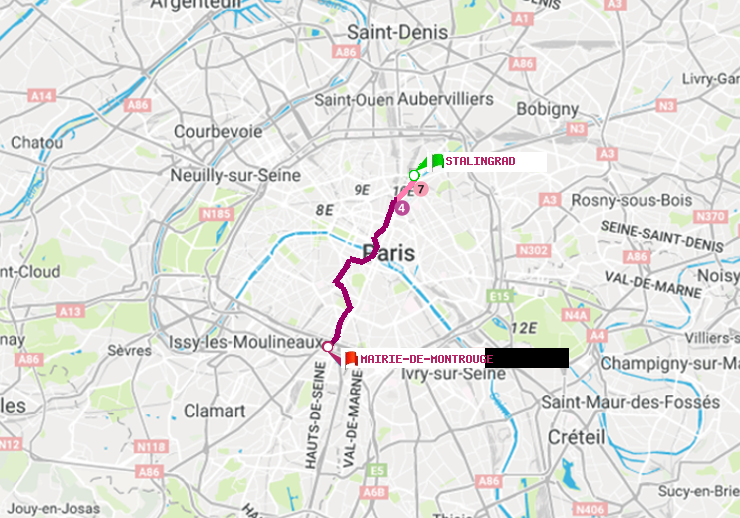 plan itinéraire ratp de Stalingrad à Mairie de Montrouge