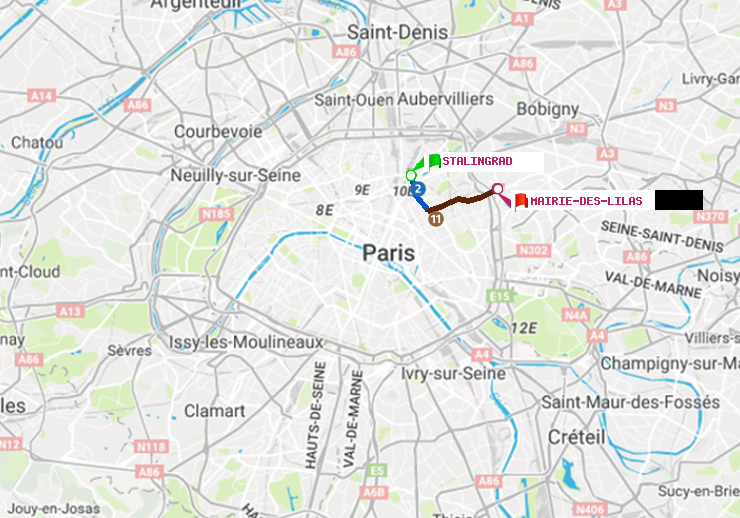 plan itinéraire ratp de Stalingrad à Mairie des Lilas