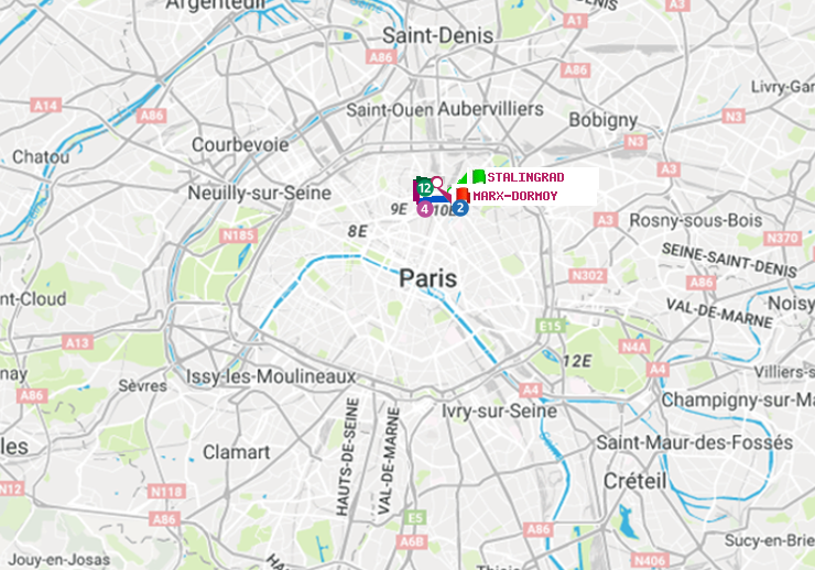 plan itinéraire ratp de Stalingrad à Marx-Dormoy