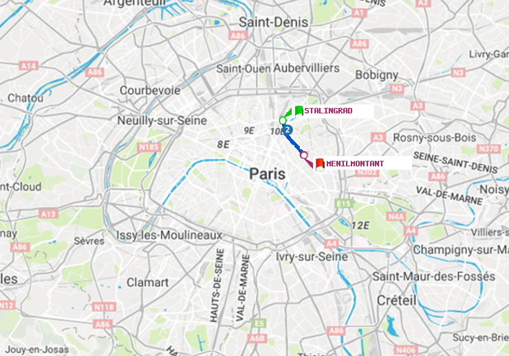 plan itinéraire ratp de Stalingrad à Ménilmontant
