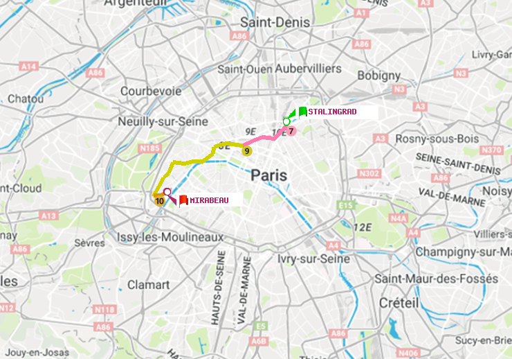 plan itinéraire ratp de Stalingrad à Mirabeau