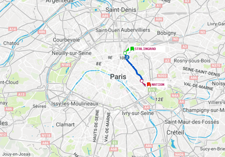 plan itinéraire ratp de Stalingrad à Nation