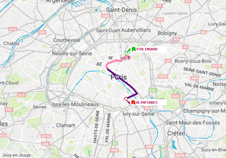 plan itinéraire ratp de Stalingrad à Olympiades