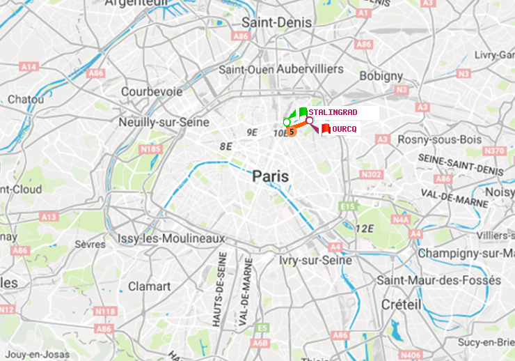 plan itinéraire ratp de Stalingrad à Ourcq