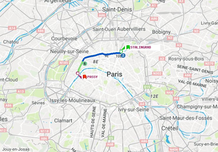 plan itinéraire ratp de Stalingrad à Passy